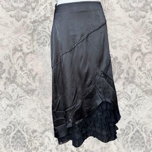 Black Beaded Ruffle Asymmetrical Western Boho Whimsigoth Women’s Small Skirt